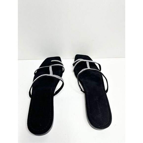 Lafayette 148 New York Sandals Size 7.5US Black Leather Rhinestone Slip‎ On Shoe - Picture 6 of 10